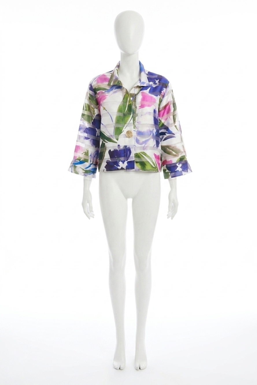 NEW JOSEPH RIBKOFF floral print 3/4 sleeves trapeze jacket